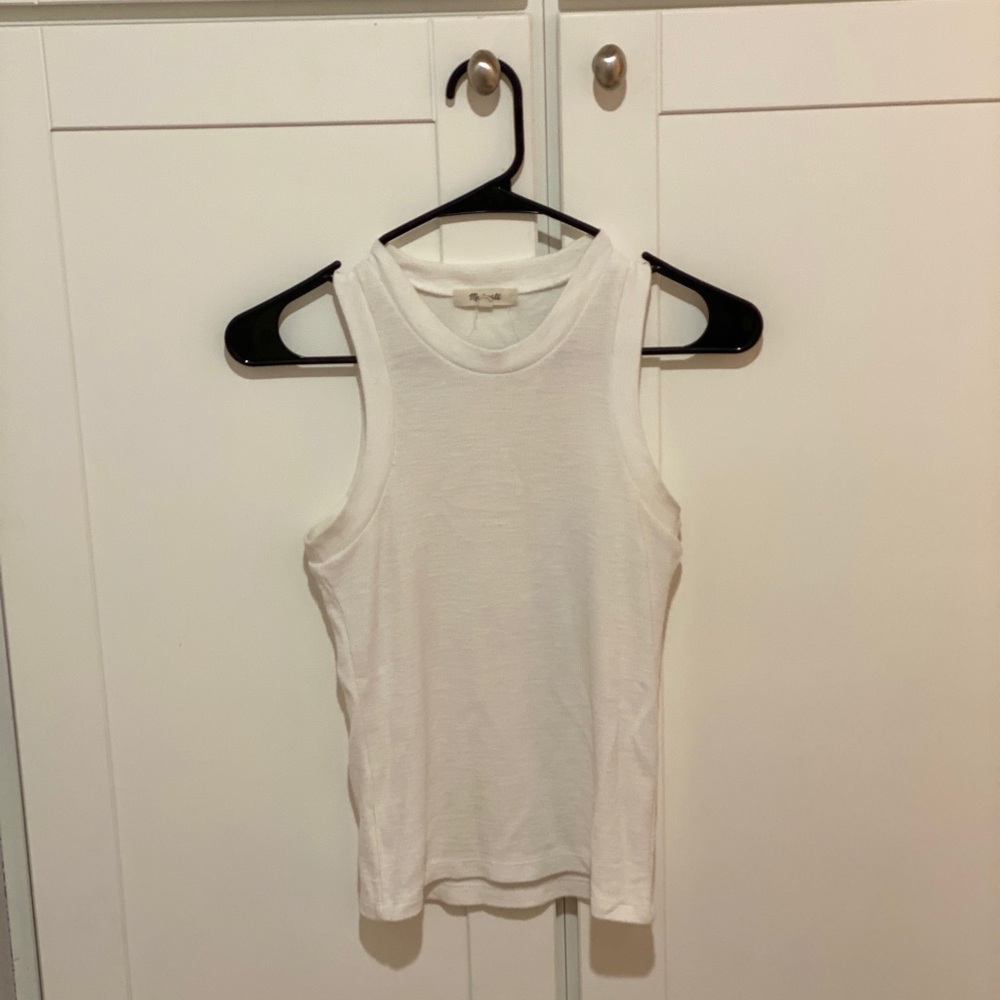 Madewell White High Neck Cropped Ribbed Tank
